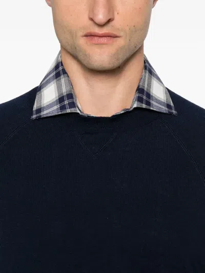 Eleventy Ribbed Crewneck Raglan Sweater With Long Sleeves In Blue