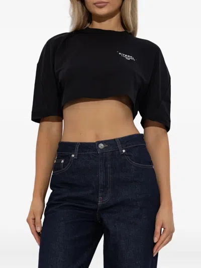 Givenchy Cropped Fit T-shirt In Cotton With Stamp Print Clothing In Black