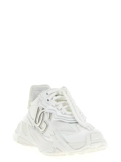 Dolce & Gabbana Accelerate Fabric Sneakers Leather Inserts In White