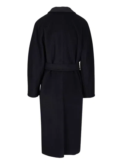 Max Mara Double-breasted Coat With Belt Coats Blue In Black