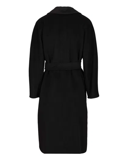 Max Mara Double-breasted Coat With Belt Coats Blue In Black