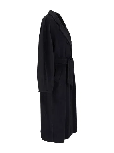 Max Mara Double-breasted Coat With Belt Coats Blue In Black