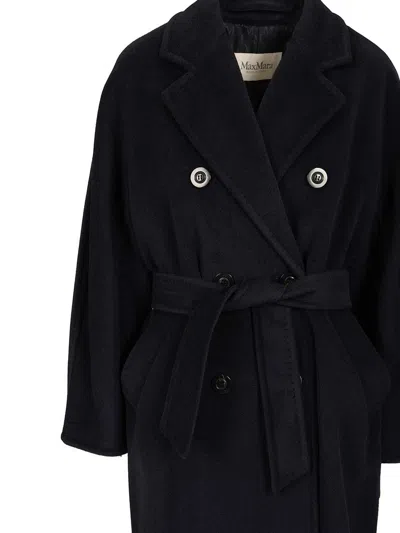Max Mara Double-breasted Coat With Belt Coats Blue In Black