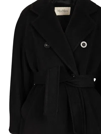Max Mara Double-breasted Coat With Belt Coats Blue In Black