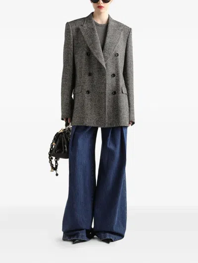 Dolce & Gabbana Double-breasted Herringbone Jacket With Animal Print Lining Clothing