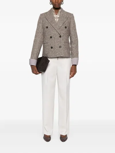 Brunello Cucinelli Double-breasted Wool Short Coat Clothing In Gray
