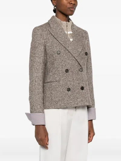 Brunello Cucinelli Double-breasted Wool Short Coat Clothing In Gray