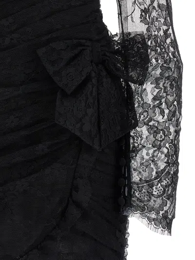 Alessandra Rich Draped Lace Mini Dress With Plunging Neckline In Black