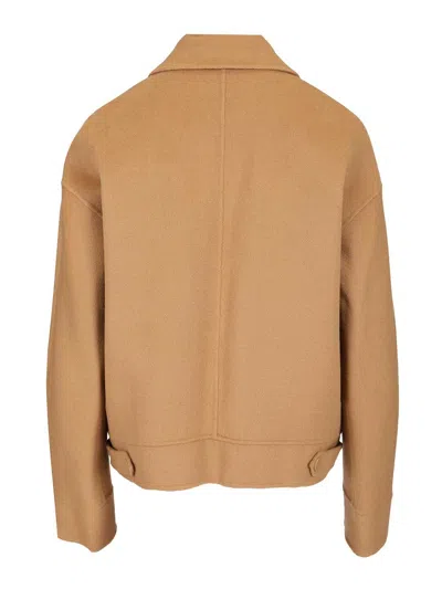 Max Mara Fiero Wool-silk-cachemere Drap Coat Overshirt Jackets Beige In Brown