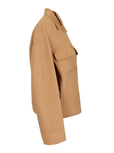 Max Mara Fiero Wool-silk-cachemere Drap Coat Overshirt Jackets Beige In Brown