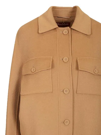 Max Mara Fiero Wool-silk-cachemere Drap Coat Overshirt Jackets Beige In Brown