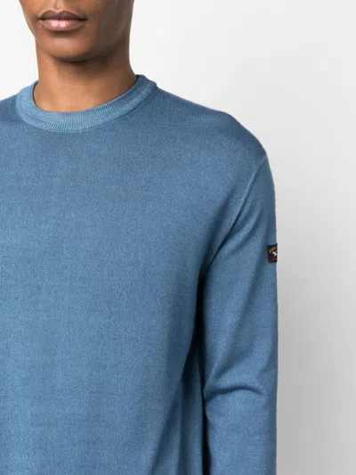 Paul & Shark Ribbed Crew Neck Sweater With Long Sleeves In Blue