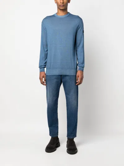 Paul & Shark Ribbed Crew Neck Sweater With Long Sleeves In Blue