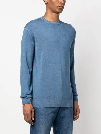 Paul & Shark Ribbed Crew Neck Sweater With Long Sleeves In Blue