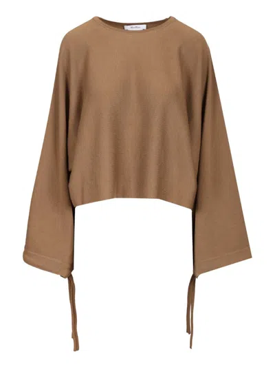Max Mara Fine Wool Yarn Sweater Knitwear Brown In Gray