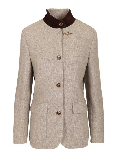 Fay Giacca Monopetto Collo In Piedi Jackets Beige In Brown