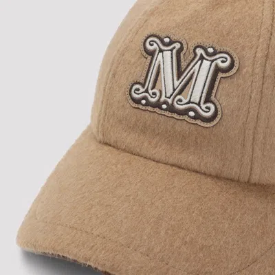 Max Mara Camel Brown Camel Wool Fedora Logo Baseball Hat In Brown