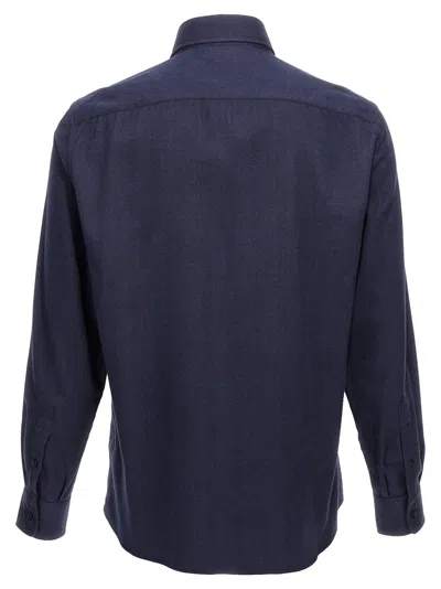 Brunello Cucinelli Herringbone Patterned Cotton-blend Flannel Shirt In Blue
