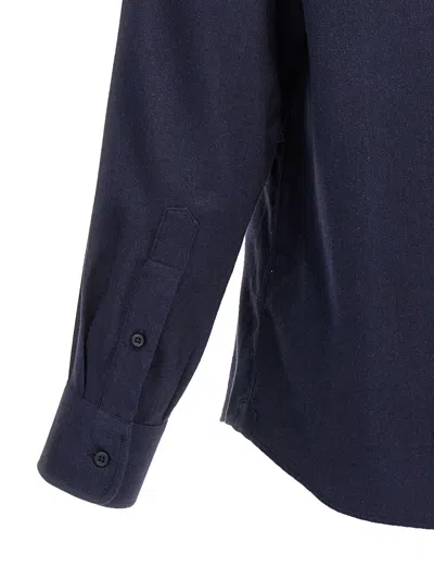 Brunello Cucinelli Herringbone Patterned Cotton-blend Flannel Shirt In Blue