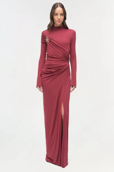 Simkhai Women's Izadora Embellished Jersey Midi Long Sleeve Dress In Cranberry In Red