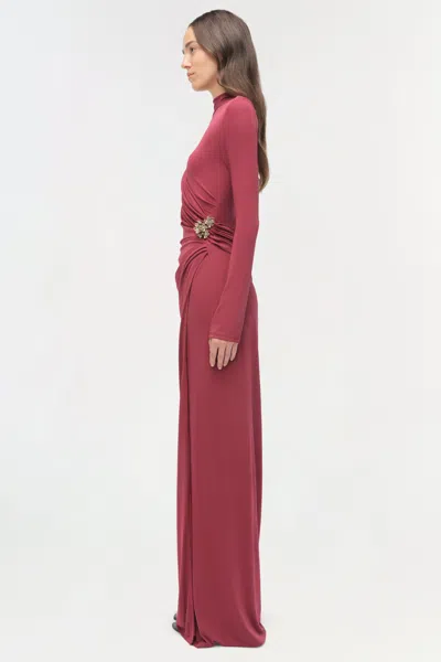 Simkhai Women's Izadora Embellished Jersey Midi Long Sleeve Dress In Cranberry In Red