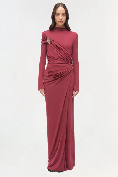 Simkhai Women's Izadora Embellished Jersey Midi Long Sleeve Dress In Cranberry In Red