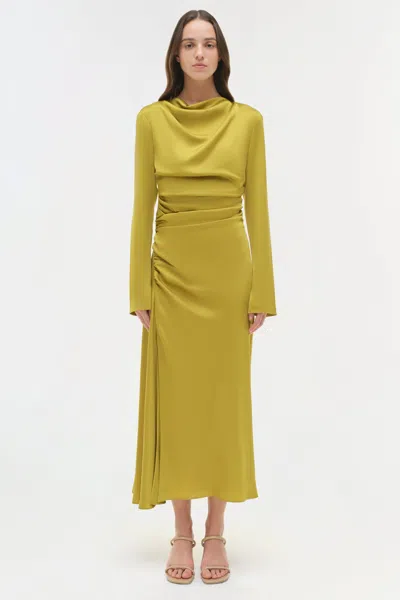 Simkhai Women's Odessa Satin Midi Dress In Pear In Yellow