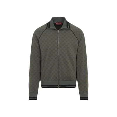 Gucci Mens New Forest Green Monogram-print Striped-trims Woven Jacket Xl In Green