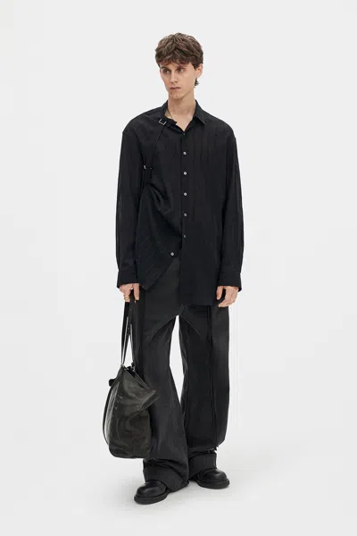 Ann Demeulemeester Randolf Dobby Stripe Shirt With Adjustable Strap In Black