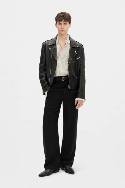 Ann Demeulemeester Isak Twisted Light Dobby Stripe Shirt In Black