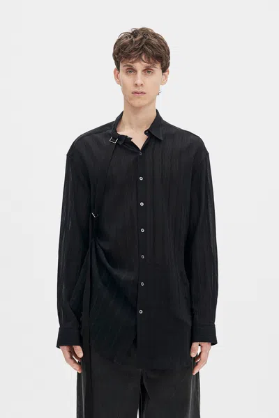 Ann Demeulemeester Randolf Dobby Stripe Shirt With Adjustable Strap In Black