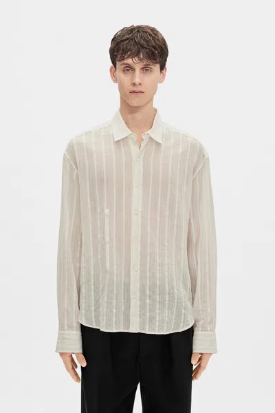 Ann Demeulemeester Isak Twisted Light Dobby Stripe Shirt In Black