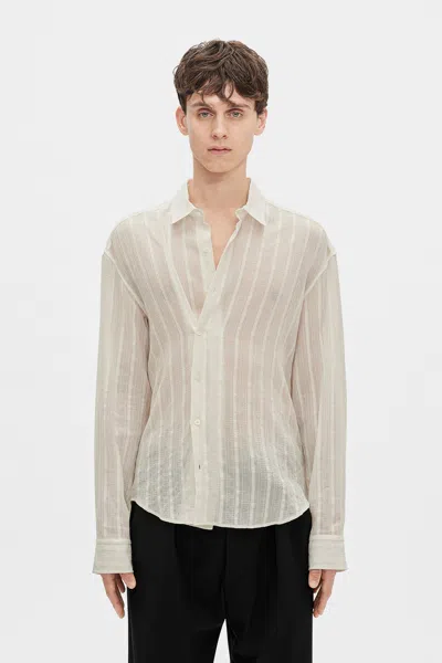 Ann Demeulemeester Isak Twisted Light Dobby Stripe Shirt In Black