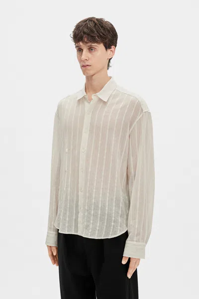Ann Demeulemeester Isak Twisted Light Dobby Stripe Shirt In Black