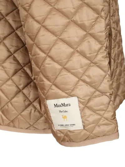 Max Mara The Cube Leo Quilted Short Hooded Jacket Coats Beige In Neutral