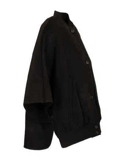 Max Mara 'leticia' Cape With High Collar And Side Pockets In Black