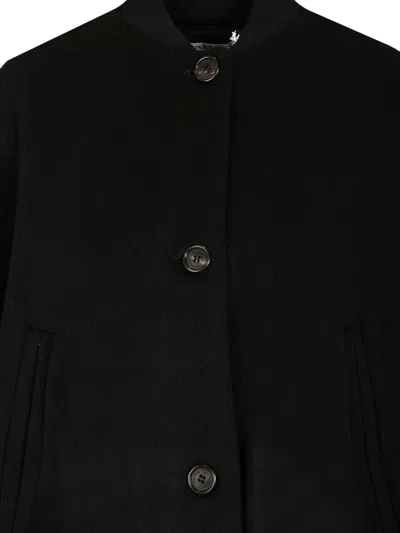 Max Mara 'leticia' Cape With High Collar And Side Pockets In Black