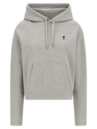 Ami Alexandre Mattiussi Embroidered Logo Hoodie With Drawstring Hood In Gray