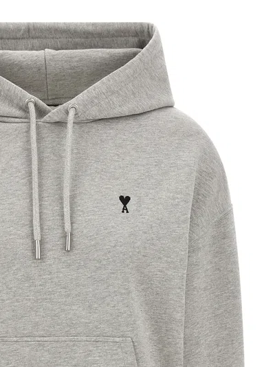 Ami Alexandre Mattiussi Embroidered Logo Hoodie With Drawstring Hood In Gray
