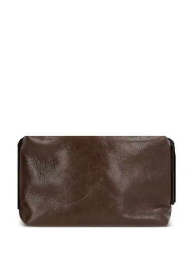 Uma Wang Logo-debossed Leather Shoulder Bag In Brown
