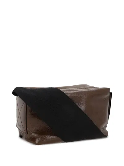 Uma Wang Logo-debossed Leather Shoulder Bag In Brown