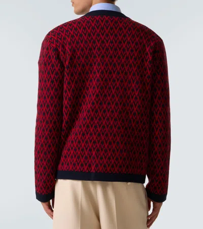 Valentino Toute La V Jacquard Wool Cardigan In Red