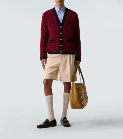 Valentino Toute La V Jacquard Wool Cardigan In Red