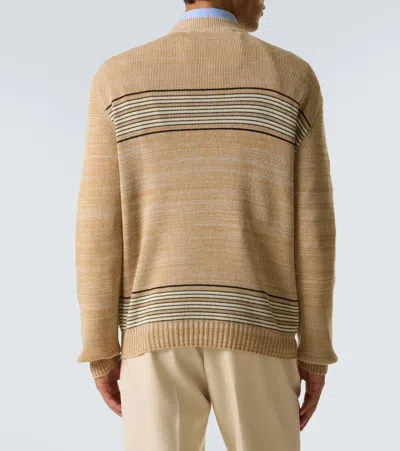 Valentino Pegasus-embroidered Striped Sweater In Brown