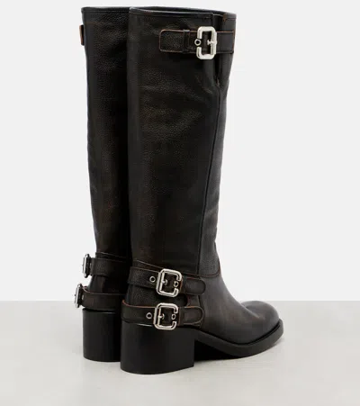 Chloé Dakota Burnished Leather Knee-high Moto Boots In Black