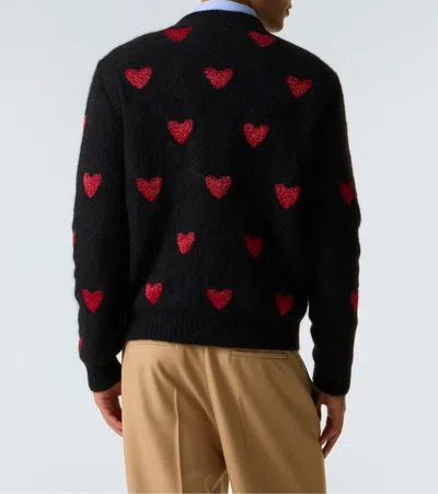 Valentino Heart Jacquard Mohair And Lurex Jumper In Black