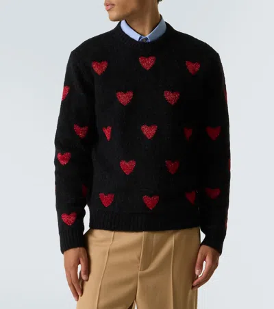 Valentino Heart Jacquard Mohair And Lurex Jumper In Black