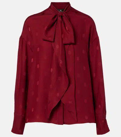 Etro Pussy-bow Silk-jacquard Blouse In Red