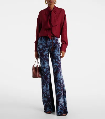 Etro Pussy-bow Silk-jacquard Blouse In Red