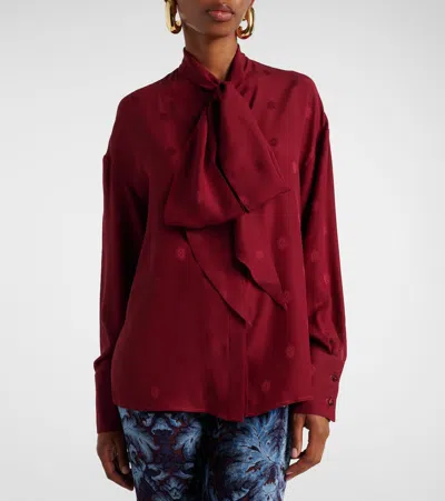 Etro Pussy-bow Silk-jacquard Blouse In Red